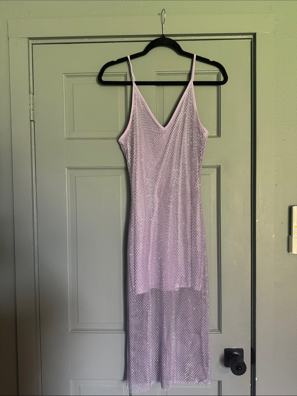 Lilac Mesh Slip Maxi Sequin Dress with Spaghetti Straps